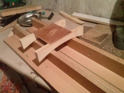 Łuki zamocowane do sklejki do ktorej przymocuje frezarkę.